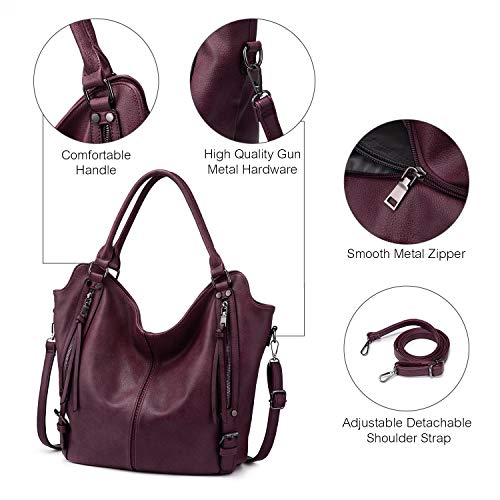 Tote Bag for Women PU Leather Shoulder Bags Fashion Hobo Bags Large Purse and Handbags with Adjustable Shoulder Strap - color: Burgundy