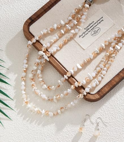 Errally Layered Beaded Statement Necklace Multi Strand Crystal Beads Collar Necklace and Earring Sets for Women Fashion Costume Jewelry Set Gifts for Her - color: 15-Beige