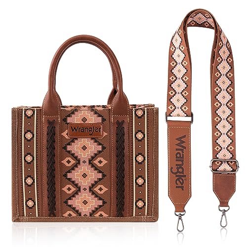 Wrangler Aztec Tote Bag for Women Boho Shoulder Purses and Handbags - color: Angel Diamond Oakwood (Guitar Strap)