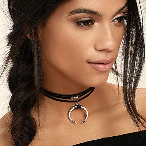 Women Black Moon Crescent Pendant Choker Sexy Rock Handmade Bohe Necklace Women Accessories
