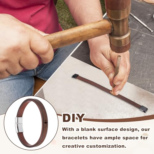 MECCANIXITY 2Pcs Plain Leather Bracelets Buckle Bangle,9" Silver Leather Snap Bracelets Adjustable Blank Wrist Cuffs DIY Craft Wristbands for Men Women Stamping Jewelry Making - color: Silver, size: 9"
