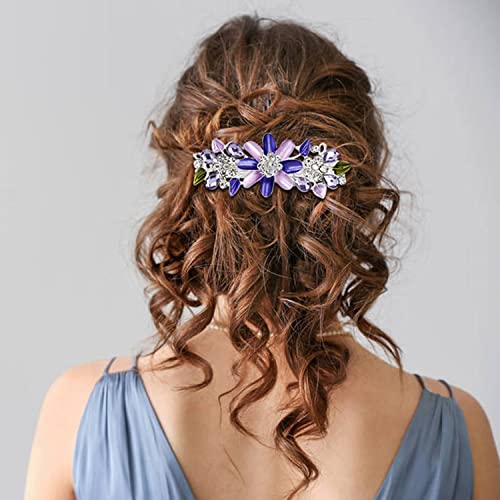 inSowni 4 Pack Glitter Sparkly Gems Crystal Rhinestones Flower Metal French Barrettes Floral Alligator Snap Hair Clips Accessories for Women Girls - color: Pink, Champagne, Blue and Purple
