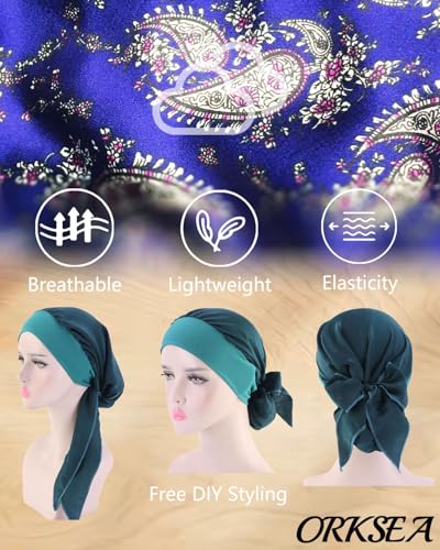 Chemo Headwear for Women Head Scarf Headwraps Silky Soft Turbans for Women Cancer Hats Chemo Beanie Coverings Scarves - color: B Blue Pattern1