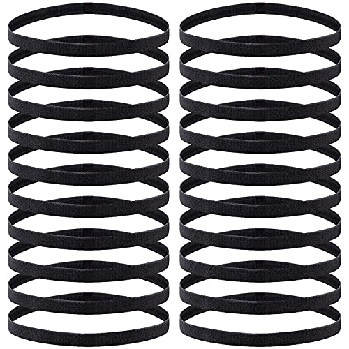 Duufin 20 Pieces Elastic Headbands Non Slip Sport Headband Black Workout Headband Sweatband Fashion Yoga, Running Elastic Sports Headbands for Women, Men and Girls - color: Black