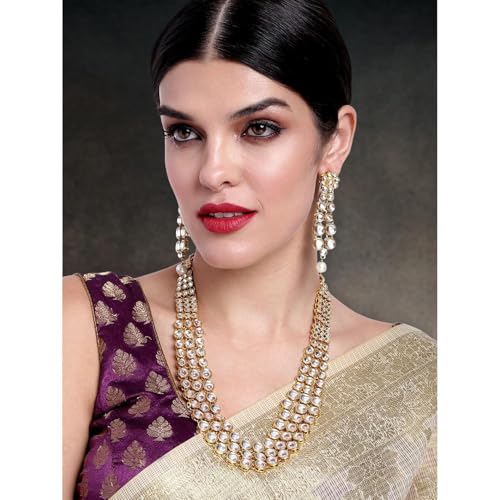 Aheli Indian Bollywood Style Wedding Faux Kundan Necklace with Earrings Set Ethnic Bharatanatyam jewellery set Gift for Women - color: White 2
