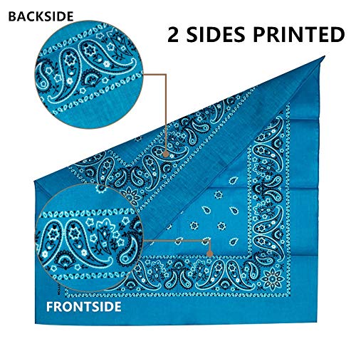 Vamqor 12pcs Bandana for women and men 100% Cotton Custom Fashion Paisley Design Multifunctional Outdoor Square Handkerchief - color: Turquoise