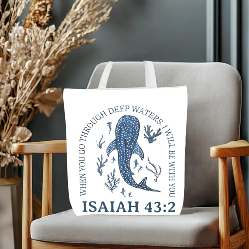 Floral Beach Whale Shark Gifts Jellyfish Christian Canvas Tote Bag for Work Totes for Women Christmas Bible - color: Isaiah03 181