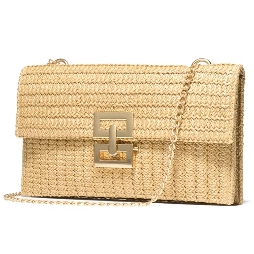 SWEETV CHUNLI Straw Purse Woven Beach Bag Summer Clutch Purse Boho Crossbody Bags for Women Small Raffia Shoulder Bag - color: Khaki