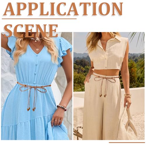CRASPIRE Boho Rope Belt Tassel Braided Waist Belts Brown Thin Tie Skinny Woven Beads Cord Handmade Weaving Handwoven Macrame Long Apparel Decorative Chain for Women Dress Cloth Outfit Skirt Wrap - color: Brown