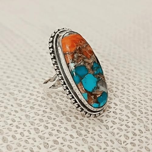 Boho Turquoise Rings for Women Western Turquoise Rings Silver Knuckle Statement Ring Stackable Wedding Ring Turquoises Jewelry Dresses Accessories