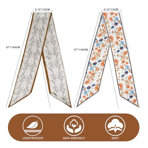 GERINLY 2 PCS Neck Scarf for Women, Long Purse Scarf for Handbags, Narrow Hair Scarves, Bag Charm Accessories Headband - color: Beige