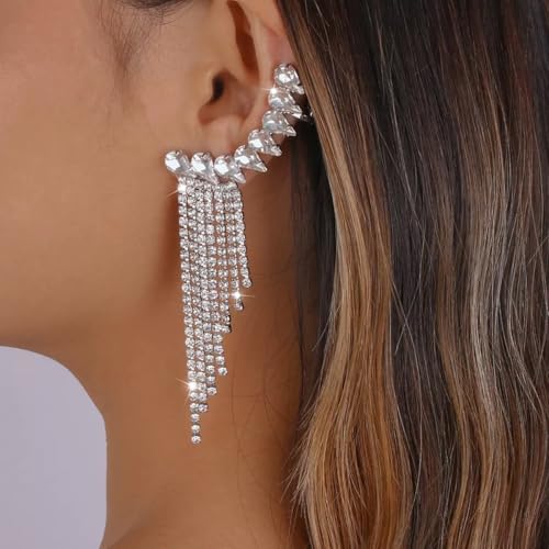 Crystal Ear Cuff Earrings for Women Rhinestone No Piercing Crystal Sparkly Ear Cuff Statement Earrings Wedding Party Jewelry - style: Left B