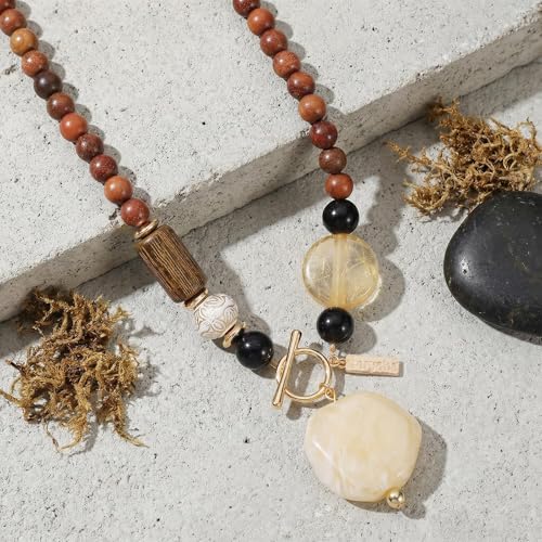 Boho Beaded Pendant Long Necklace for Women - Western Mixed Metal Necklace Style Jewelry Gift - color: WB Geo