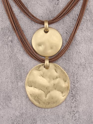 GelConnie Long Necklaces for Women Boho Large Pendant Necklace Casual Bohemian Brown Leather Choker Sweater Circle Statement Stone Necklace - style: Large Gold Pendant Necklace