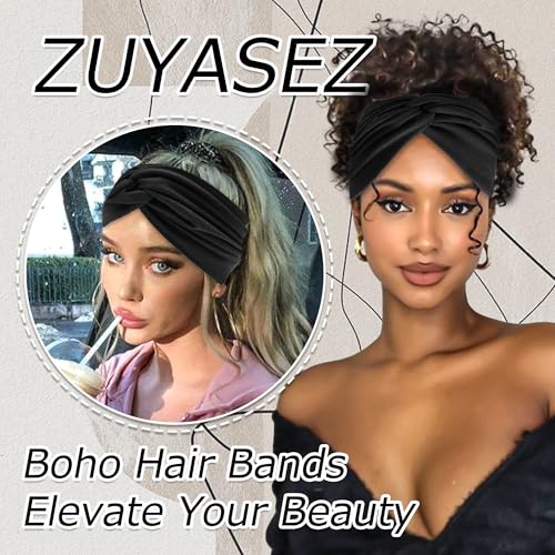 4 Pack Wide Headbands for Women Twist Headbands Stretchy Boho Turban Hair Band Non Slip Workout Women Head Wraps Accessories (Black) - color: Black