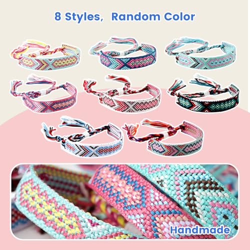 LOVEINUSA 8PCS Woven Friendship Bracelet, Nepal Style Woven Bracelets Braided Friendship Bracelets for Kids Girls Women and Teens Handmade Favor End of Year Gifts