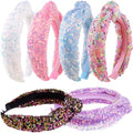 Headbands for Girls Women, 6Pcs Knotted Glitter Sequins Headbands Women Girls Sparkly Top Knot Headband Pink Blue Purple Black Hairbands Hair Accessories for Back to School or Daily Outfits