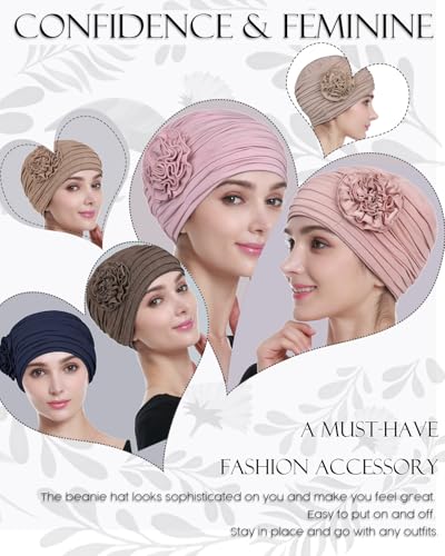 Alnorm Flower Design Chemo Hair Loss Caps Cancer Headwear for Women - color: Grass Green