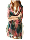 Wander Agio Women's Fashion Long Shawl Big Grid Winter Warm Lattice Large Scarf - color: Red Green