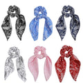 Hair Scrunchie Scarf Bow Scrunchies Chiffon Bandana Scrunchies for Women Girls, 6PCS , 2 in 1 Design, No Hurt, Various Occasions | Scarf Hair Ties,Hair Scrunchies with Tails,Bandana Scrunchies,Scarf Ponytail Holder,Hair Accessories for Women - color: pais