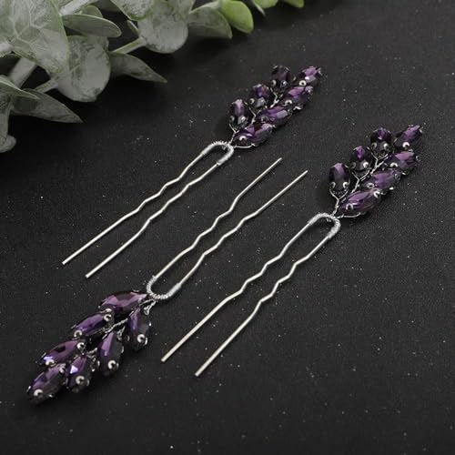 3pcs Purple Rhinestones Hair Piece Set for Wedding Bridal Vintage Hair Styling Jewelry for Women Girls Prom Banquet (Purple) - color: Purple