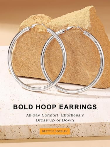 Bestyle 5mm Thick Gold Hoop Earrings Hypoallergenic Hoops for Sensitive Ears Trendy Lightweight Chunky Earrings for Women 30/40/60/80mm - color: 01-Silver, size: 80mm