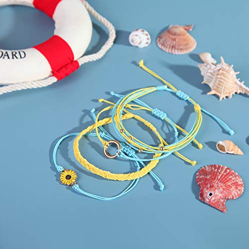 FANCY SHINY Easter Gifts Basket Stuffers Sunflower String Bracelet Boho Braided Rope Wrap Bracelets Cute Summer Beach Surfer Jewelry for Women - color: Yellow