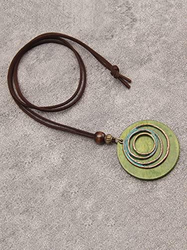 GelConnie Leather Cord Necklace Chain Multilayer Wooden Pendant Necklaces Vintage Jewelry Boho Long Sweater Necklace for Women Men - color: Circle Wood Leather Necklace