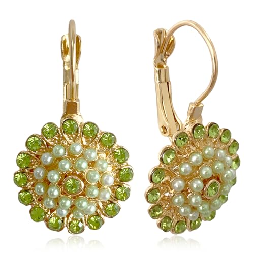 Bohemian Vintage Sliver Geometry Enamel Flower Lightweight Dangle Hoop Earrings Ethnic Handmade Circle Disc Teardrop Earrings For Women - color: Gold Green