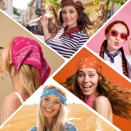 PLULON Bandanas for Men Women 4/12/24/30 Pack, Paisley Pattern Bandana Bulk Headbands Handkerchief Face Mask 100% Polyester - color: 4 Colors