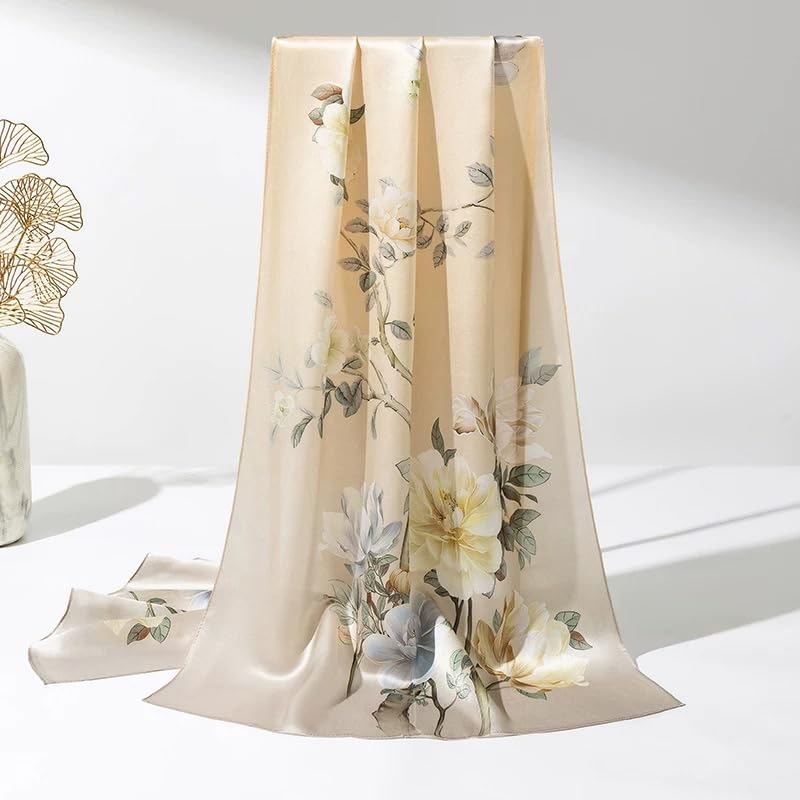 ANDANTINO 100% Silk Long Scarf-Women Large Oblong Shawls with Gift Packed - color: Floral-pale Yellow