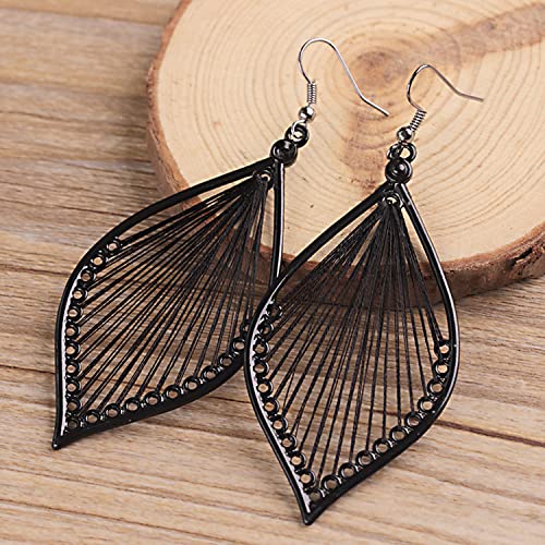 Earrings for Women Colorful Layered Leaf Earrings Bohemian Dangle Drop Tassel Silver Earrings Women Gifts - style: Black dangle earrings