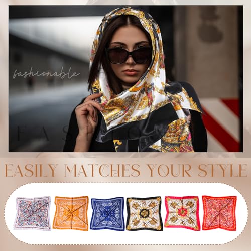 Hicarer 12 Pcs 35 Inch Satin Head Scarf Square Silk Like Neck Scarf Large Hair Scarf Silk Lightweight Hair Wrapping for Women - color: Classic Style
