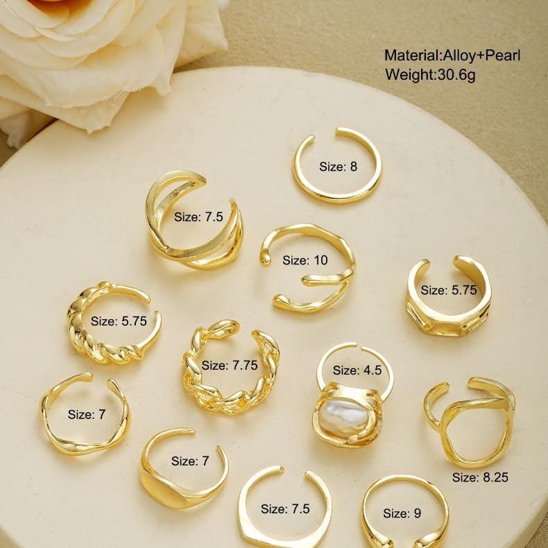 Chunky Gold Rings Set for Women Stackable Statement Ring Sets Non Tarnish Adjustable Open Knuckle Rings Irregular Gold Jewelry Set Trendy Prom Outfits Accessories - color: gold3