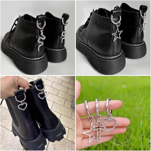 2pcs Shoe Charm Chain,Punk Silver Star Boot Chains for Women,Gilrs,Shoelace Jewelry Chain Charms,Handbag Chain,Shoe Charms Accessories for Sneakers,Doc Martens,Casual Shoes,Bag,Keychain