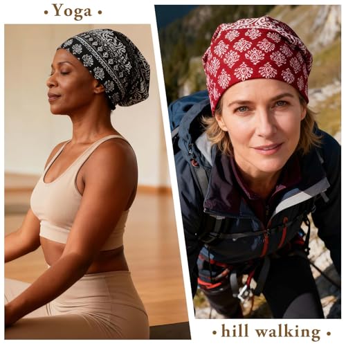 Bohend Bohemian Beanie Hats Headwear Cap Stretch Non Slip Bandanas Sleep Turbans Hats for Women Men Close top Head Covering - style: Cashew Flower Style