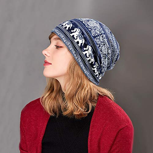 XYIYI Womens Chemo Headwear Hats Cotton Slouchy Beanie Cap Scarf - color: 2pcs Elephant-h
