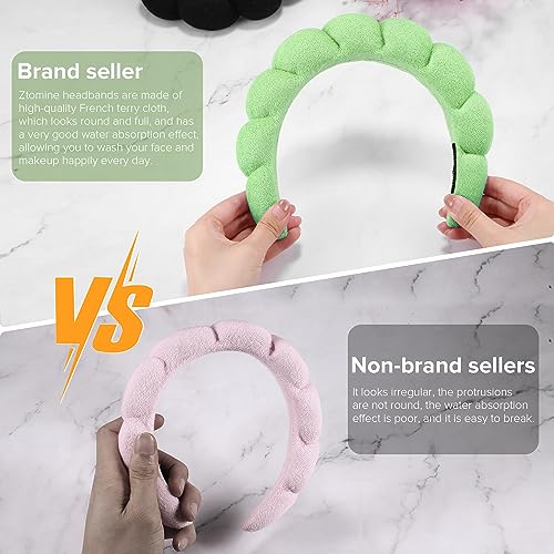 Ztomine 2 Count Hairband, Set of 2 - Thick, Soft, Plush, Absorbent Terry Cloth Spa Headbands for Washing Face or Facial - Puffy Makeup Headbands for Face Washing, Mask, Skin Treatment - color: Black+Green