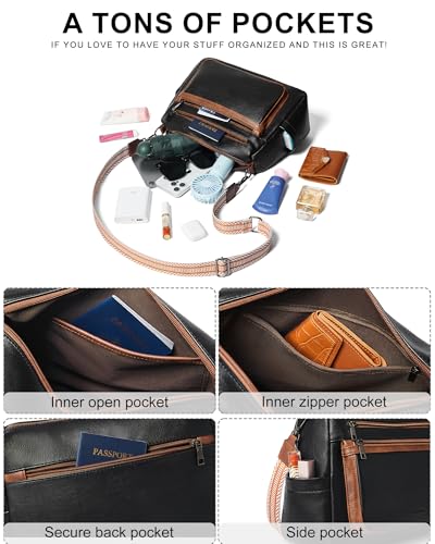 Bluome Crossbody Purses for Women, Medium Large Faux Leather Crossbody Bags Lightweight Sling Bag Shoulder Handbags - color: Black&brown, size: Large 12L