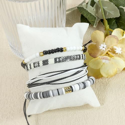 Beach Bracelet Set for Men and Women, Surfer Men Bracelet, Braided Boho Summer Bracelets Adjustable Men's Bracelet Handmade Women Bracelet String Rope Ankle Bracelets Birthday Gift - style: 4pcs Boho Bracelets Ankles Black