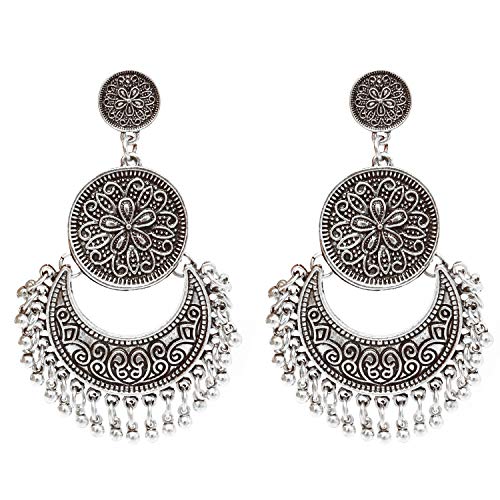 Honbay Bohemian Fashion Earrings National Style Retro Earrings Gypsy Dangle Earrings - color: Vintage Silver