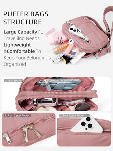WESTBRONCO Small Crossbody Bags for Women Nylon with Adjustable Strap, Zipper Crossbody Purse, 1L Shoulder Bag for Travel - color: Dark Pink-new