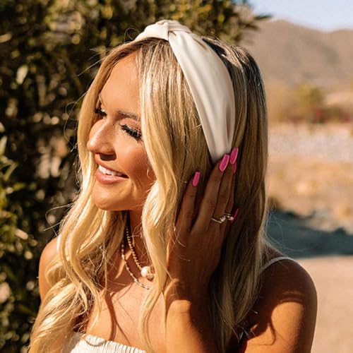 DRESHOW Women's Headbands, 4 Pcs Knotted Non Slip Fashion Hairbands for Girls, Solid Boho Wide Top Knot Hair Hoops Hair Accessories - color: 4 Pcs: Burgundy, Coffee, Beige, Black