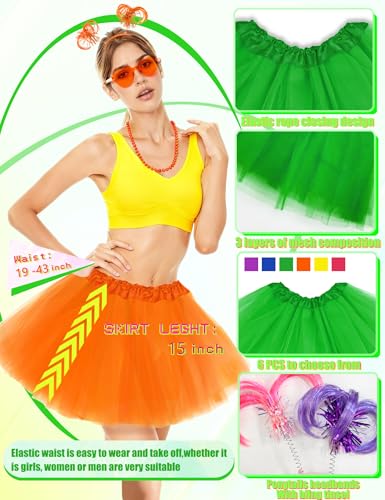 80s Tutu Costume Accessories Set for Women, Tutus Skirt Ponytail Headband Necklace Sunglasses, Party Halloween - color: Green