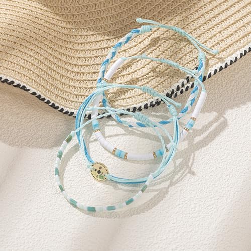 FANCY SHINY Boho Nautical Compass String Bracelets Beaded Clay Beads Bracelet Stackable Friendship Bracelets Summer Beach Outfits for Women Girls - color: Turquoise