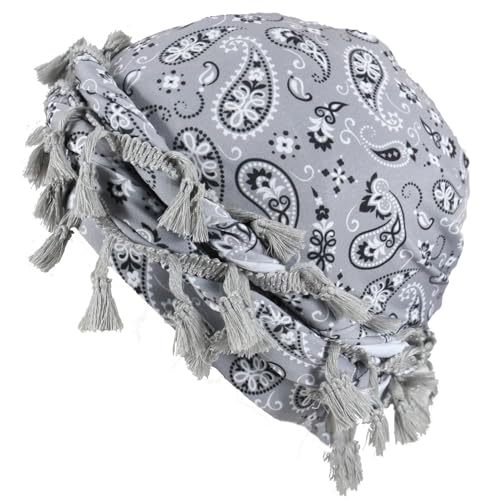 Gturytr Turban for Men Vintage Twist Head Wraps Durag Satin Lined Halo Turban for Women Modal and Satin Scarf Tie - color: Paisley-grey