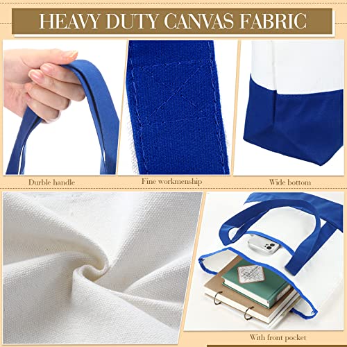 Reginary 16 Pcs Canvas Tote Bags Bulk with Outer Pocket 18 Inch Reusable Shopping Grocery Blank Tote Bag for Women Mother DIY (Blue White) - color: Blue White