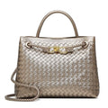 Woven Tote Bag Womens Purse: Vegan Leather Shoulder Handbags - Fashion Summer Beach Tote Bags - Large Travel Totes - color: A7 Medium Light Copper and Silver