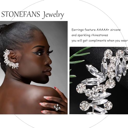 Rhinestone Silver Full Ear Cuff Earrings for Women Ear Clip Wrap Statement Climber Crawler Earrings for Women Hypoallergenic Silver Wedding Jewelry Gifts - color: Silver