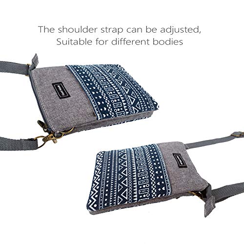 Roomy Cell Phone Purse Wallet Canvas Small Crossbody Purse Bags with Shoulder Strap For Women teen girlsl | Roomy - color: P-blue and Gray-2